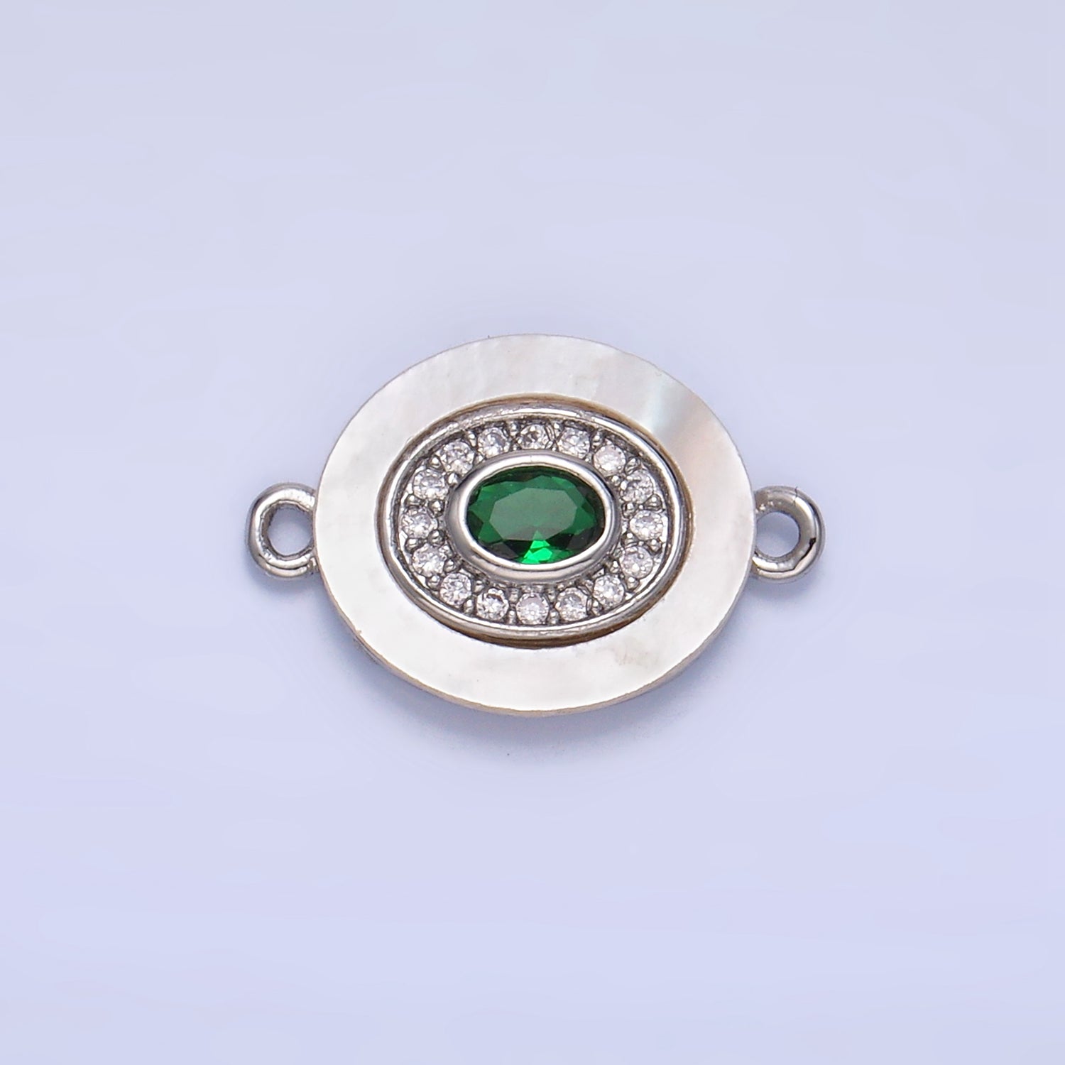 Colorful CZ Evil Eye Freshwater Pearl Gold Bezel Connector, Evil Eye Oval Shaped Gold Filled Double Bail Link Connector | F823