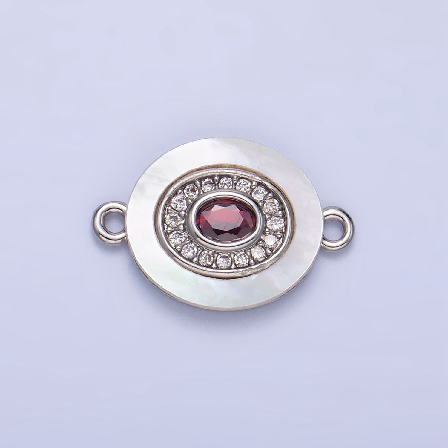 Colorful CZ Evil Eye Freshwater Pearl Gold Bezel Connector, Evil Eye Oval Shaped Gold Filled Double Bail Link Connector | F823