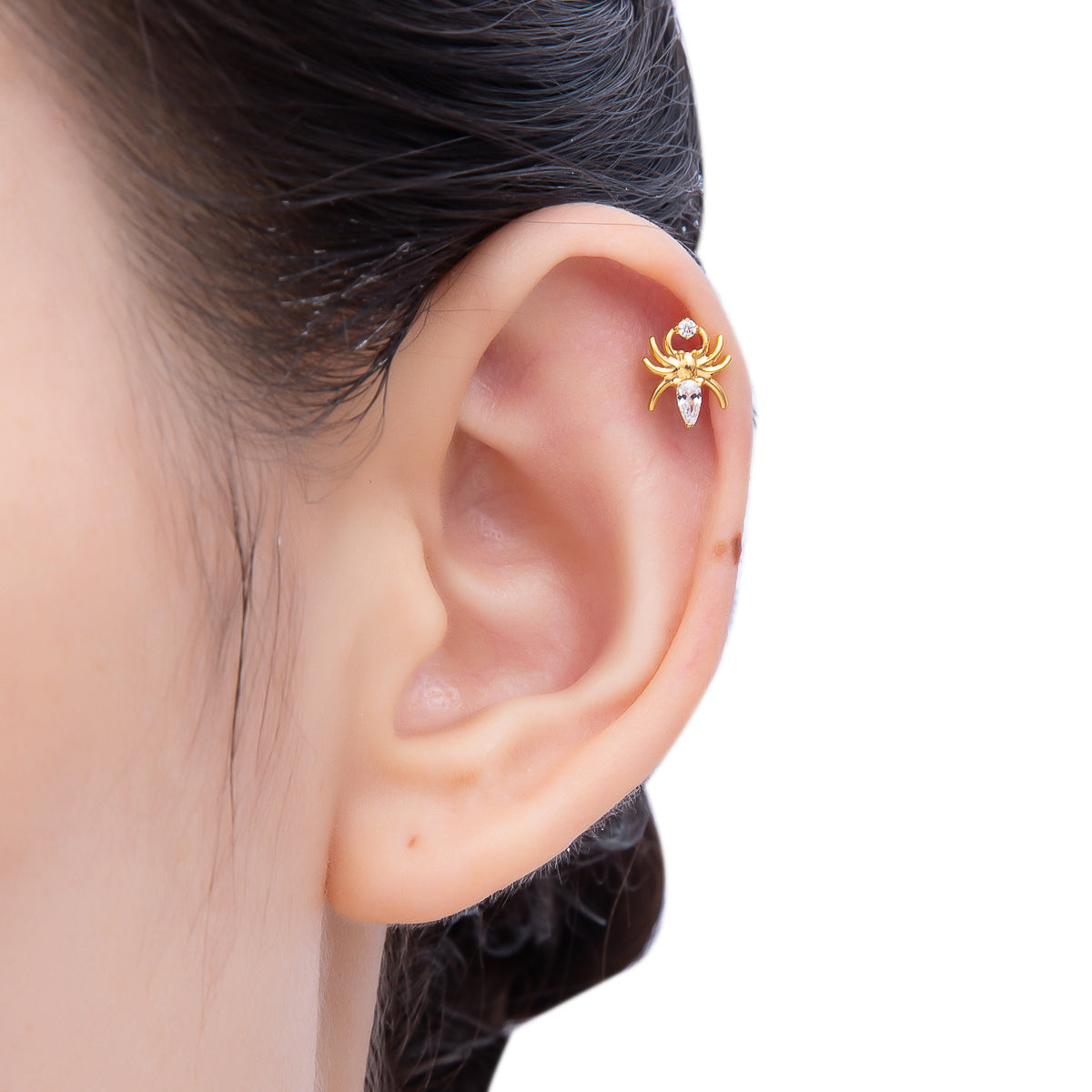 Titanium 9mm Clear Marquise CZ Spider Cartilage Piercing Flat Back Stud in Gold & Silver | Findings-00355 Findings-00356