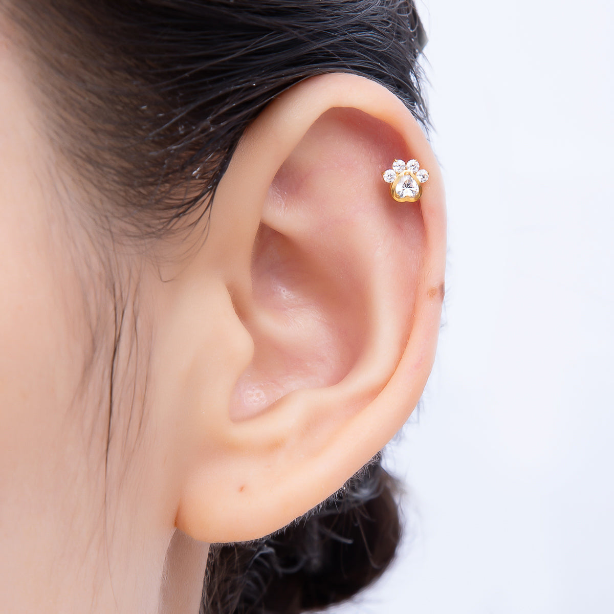 Titanium 5.5mm Clear CZ Pawprint Cartilage Piercing Flat Back Stud in Gold & Silver | Findings-00385 Findings-00386