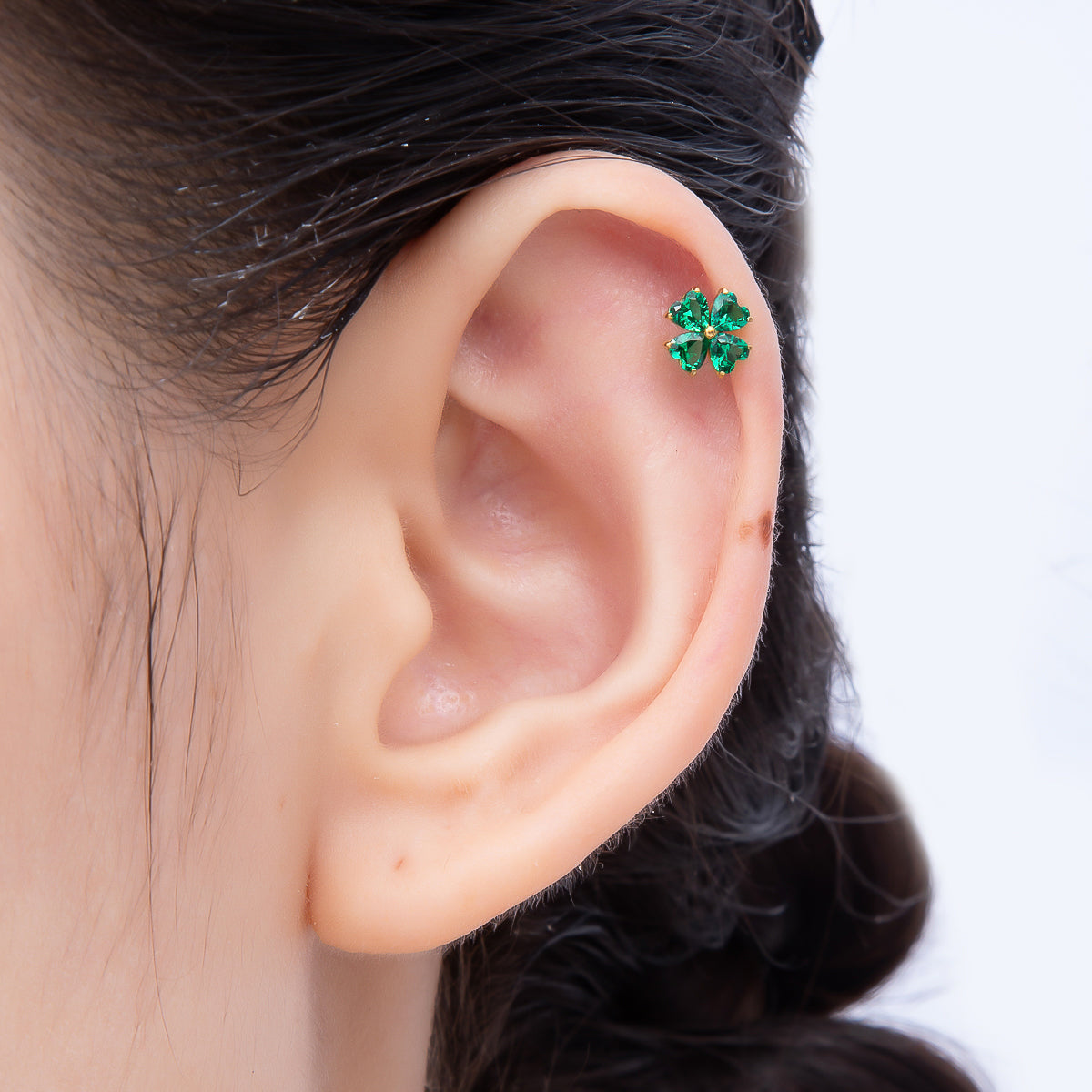 Titanium 7mm Green CZ Flower Cartilage Piercing Flat Back Stud in Gold & Silver | Findings-00389 Findings-00340