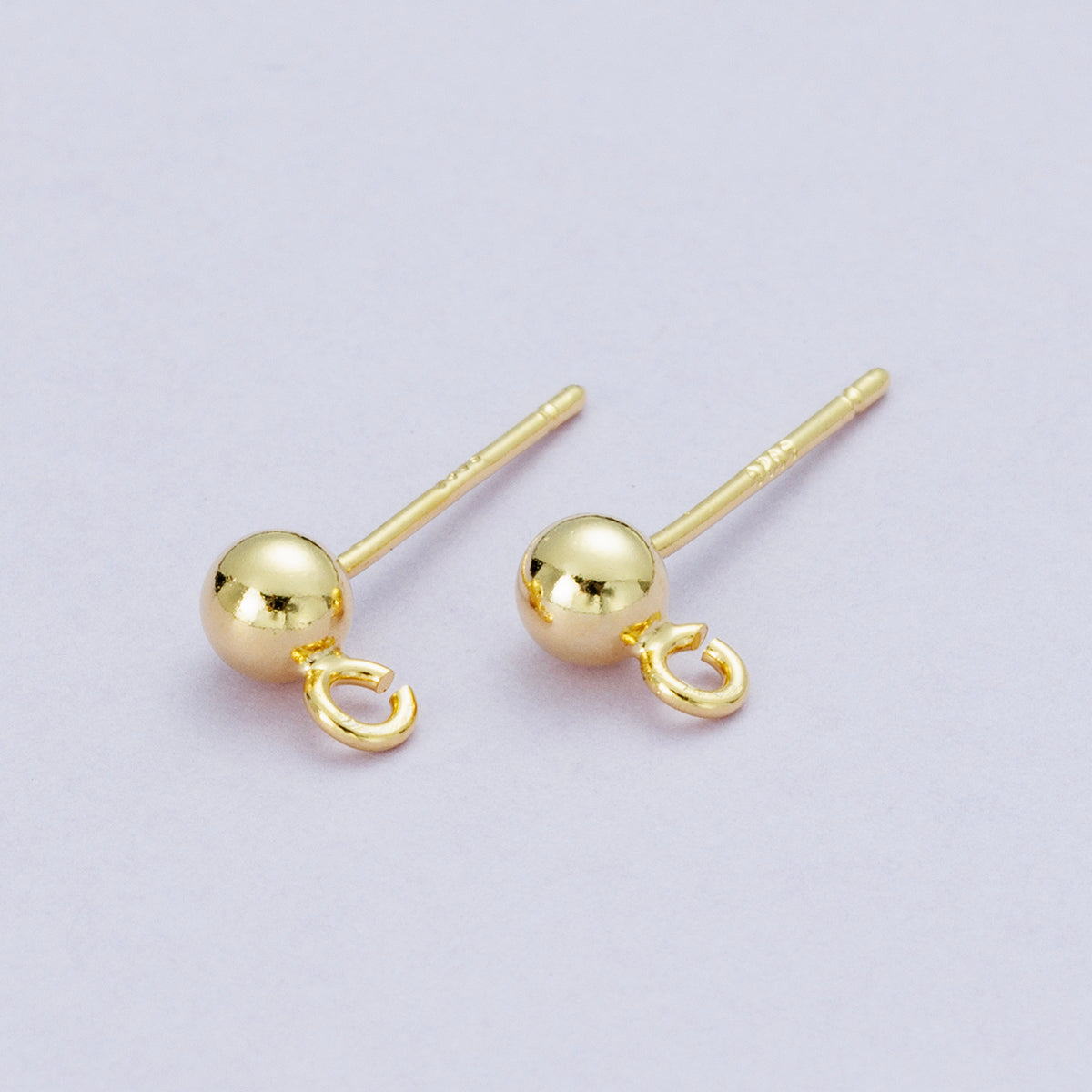 18K Gold Filled 3.8mm Minimalist Round Ball Open Loop Drop Stud Earrings | Findings-00111