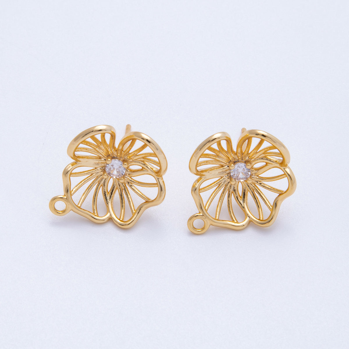 18K Gold Filled 20mm CZ Flower Open Loop Drop Stud Earrings | Findings-00116