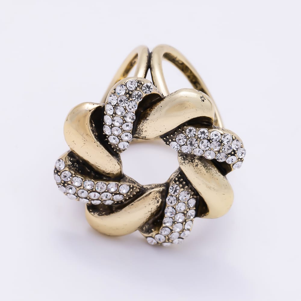 Vintage Gold 28mm Flower Interlock Rhinestone Micro Paved Stopper Buckle Scarf Slide | Findings-00178