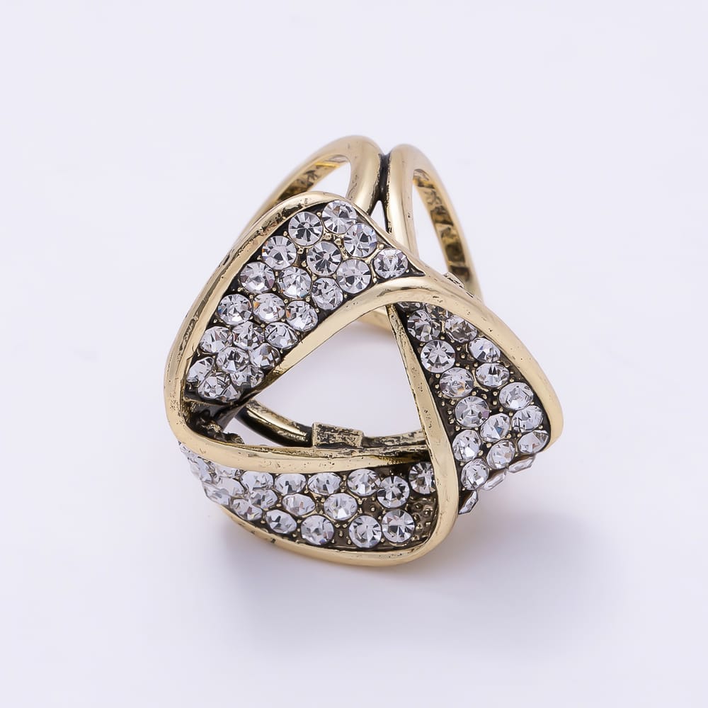 Vintage Gold 30mm Rhinestone Micro Paved Band Interlock Twist Triangle Stopper Buckle Scarf Slide | Findings-00179