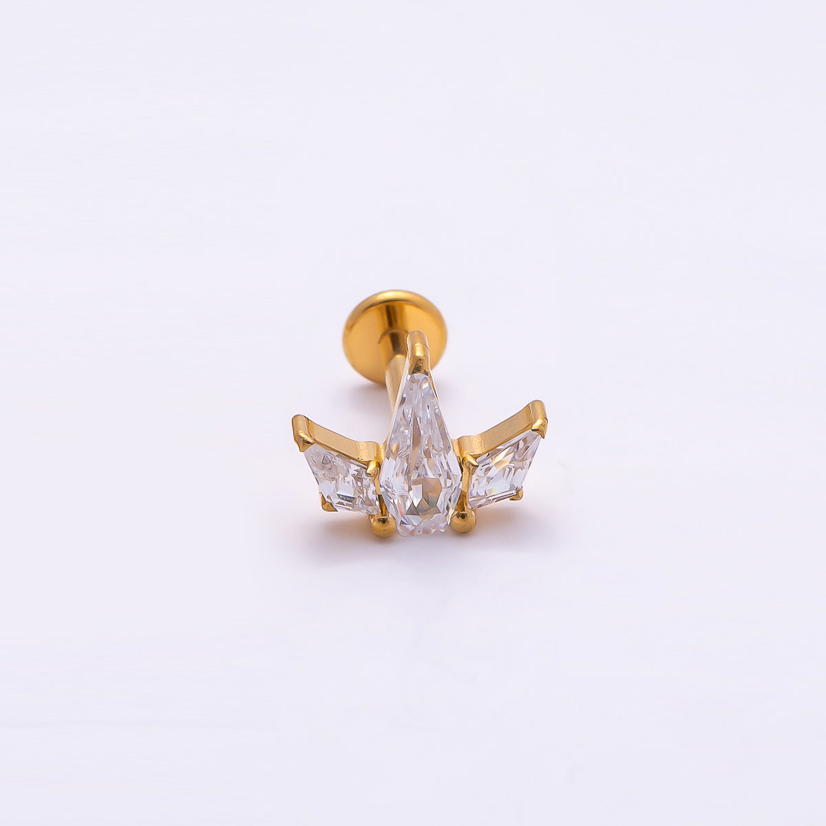 Stainless Steel 7.5mm Clear CZ Geometric Mini Single Cartilage Piercing Flat Back Stud in Gold & Silver | Findings-00180 Findings-00181