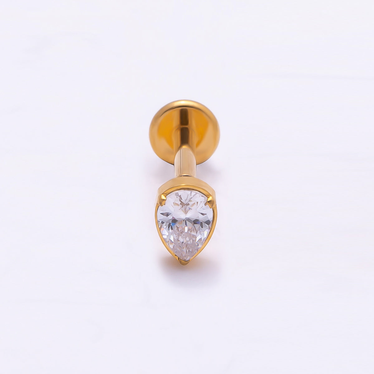 Stainless Steel 4.5mm Clear CZ Teardrop Single Cartilage Piercing Flat Back Stud in Gold & Silver | Findings-00186 Findings-00187
