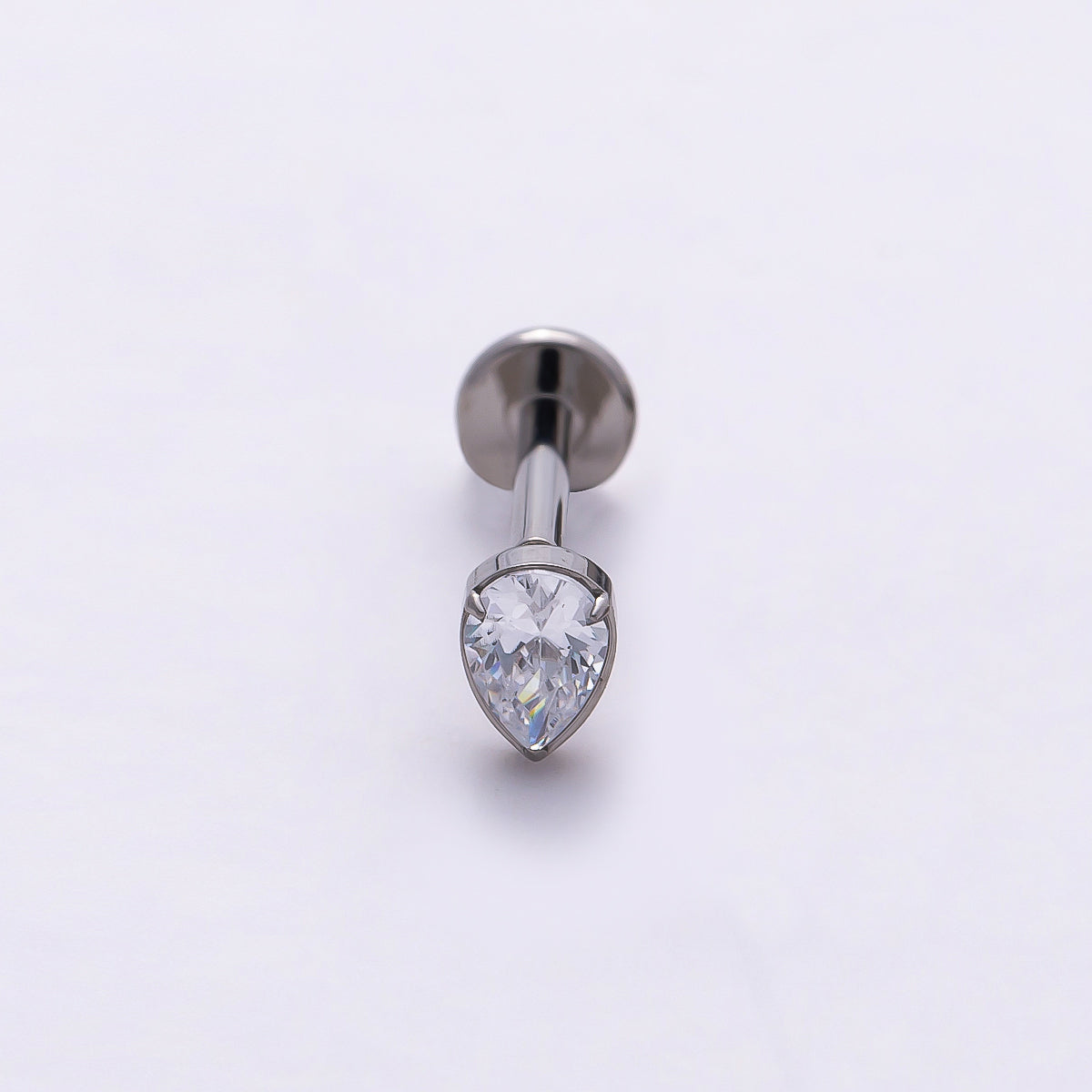 Stainless Steel 4.5mm Clear CZ Teardrop Single Cartilage Piercing Flat Back Stud in Gold & Silver | Findings-00186 Findings-00187