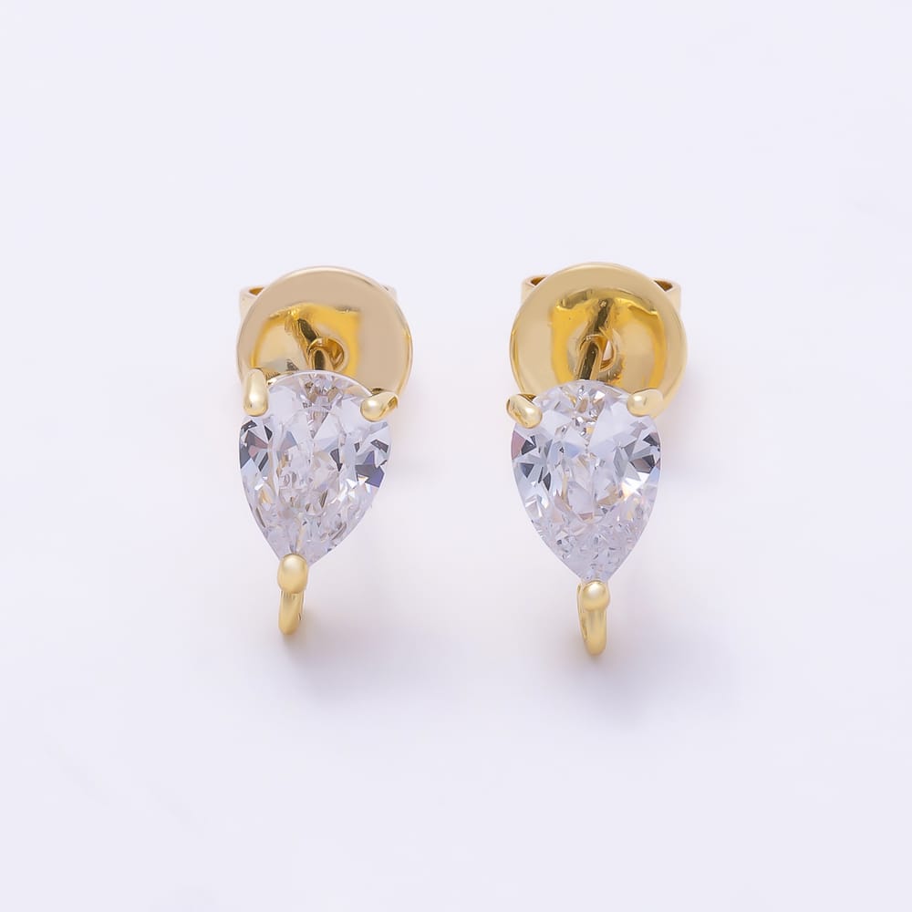 16K Gold Filled 10mm Clear CZ Teardrop Solitaire Loop Drop Stud Earring Findings | Findings-00191