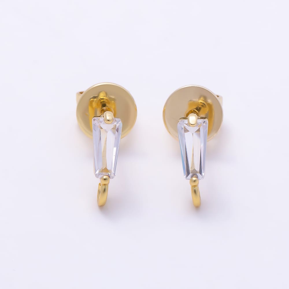 16K Gold Filled 14mm Clear CZ Baguette Solitaire Loop Drop Stud Earring Findings | Findings-00194
