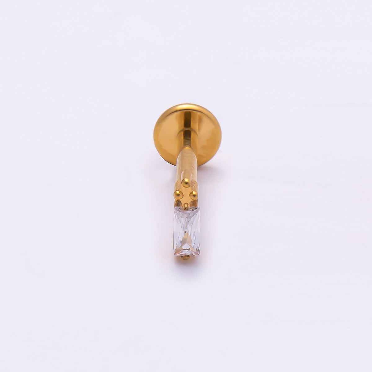 Stainless Steel 5mm Baguette CZ Single Cartilage Piercing Flat Back Stud in Gold & Silver | Findings-00198 Findings-00199