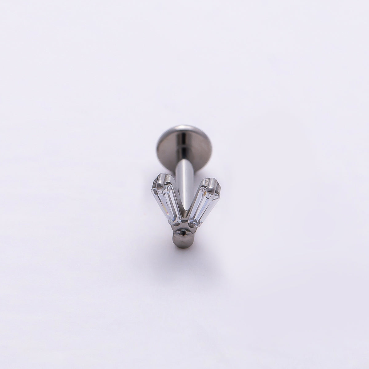 Stainless Steel 5mm V-Shaped Baguette CZ Single Cartilage Piercing Flat Back Stud | Findings-00203