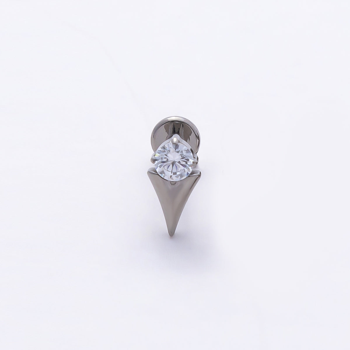 Stainless Steel 8mm Clear CZ Round Spiked Single Cartilage Piercing Flat Back Stud | Findings-00226 Findings-00227
