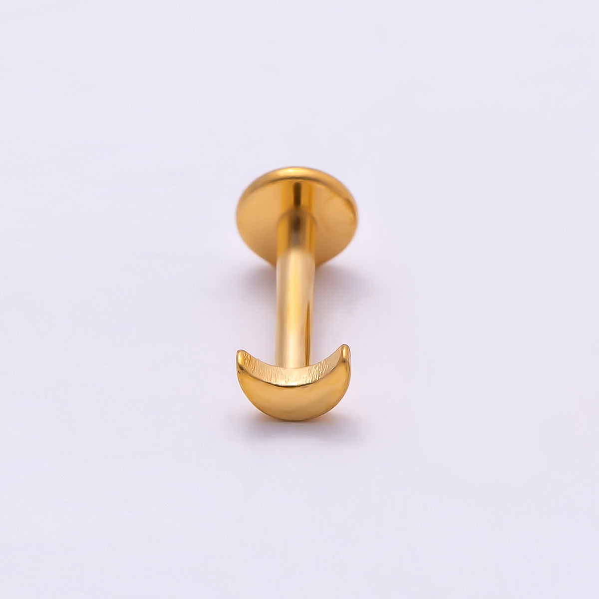 Stainless Steel 2mm Minimalist Crescent Moon Single Cartilage Piercing Flat Back Stud in Gold & Silver | Findings-00230 Findings-00231