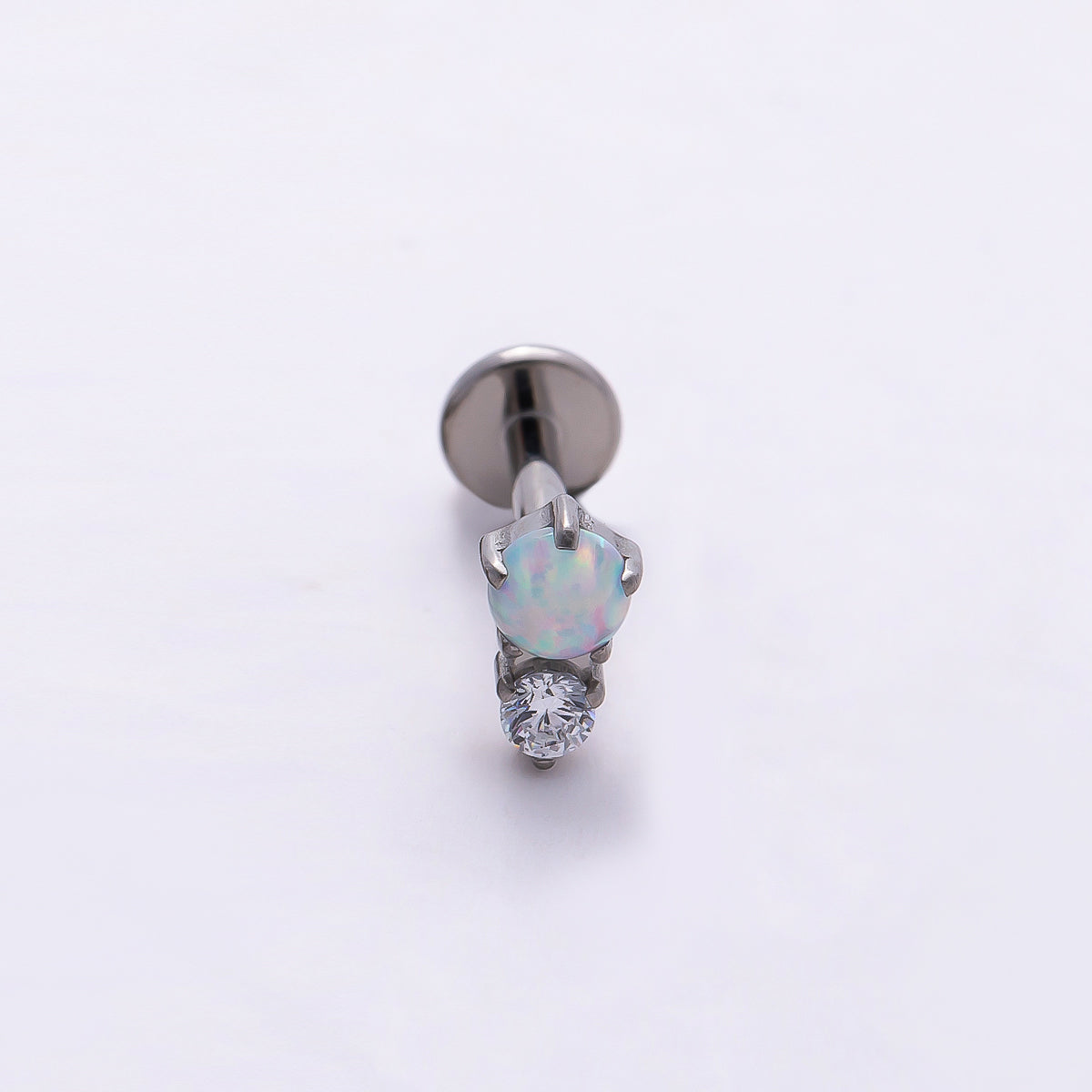 Stainless Steel 6mm White Opal Clear CZ Single Cartilage Piercing Flat Back Stud in Gold & Silver | Findings-00232 Findings-00233