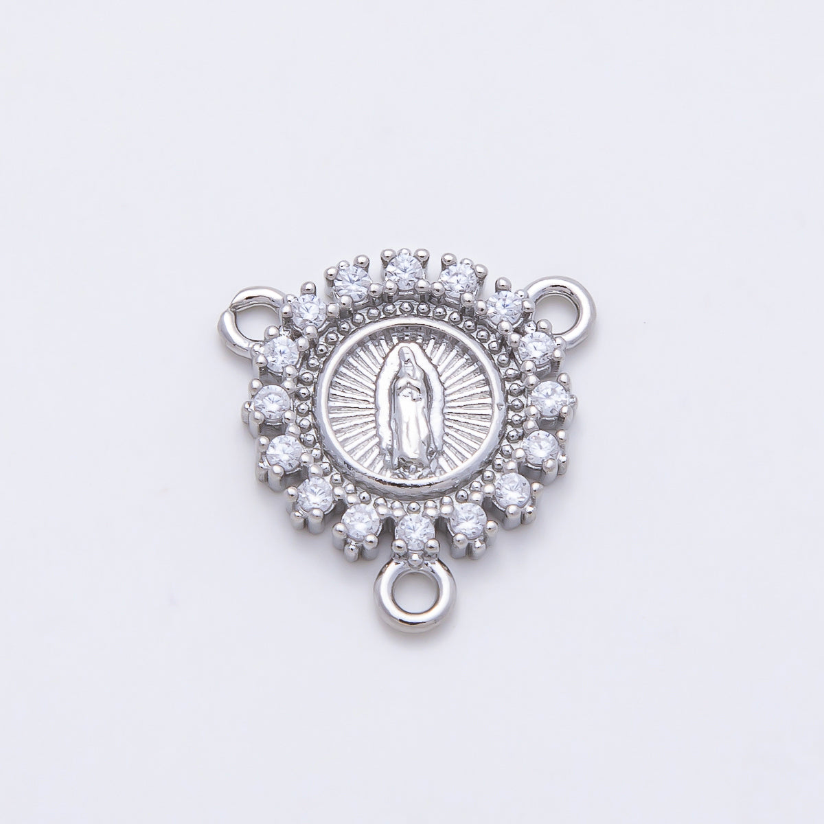 16K Gold Filled Mother Mary Micro Paved CZ Round Triple Connector in Gold & Silver | CONNECTORS-00026