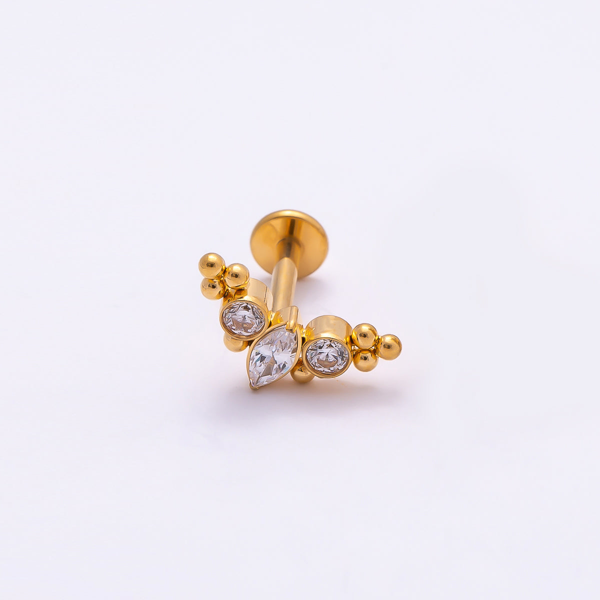 24K Gold Filled 4mm Clear CZ Marquise Round Bubble Single Cartilage Piercing Flat Back Stud in Gold & Silver | Findings-00244 Findings-00245