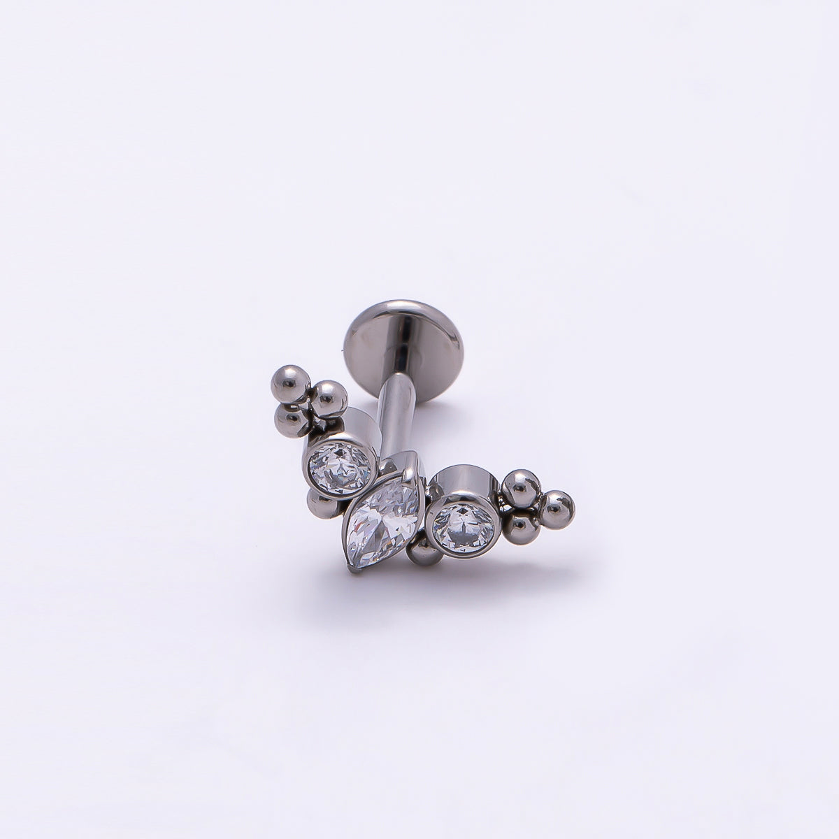 24K Gold Filled 4mm Clear CZ Marquise Round Bubble Single Cartilage Piercing Flat Back Stud in Gold & Silver | Findings-00244 Findings-00245