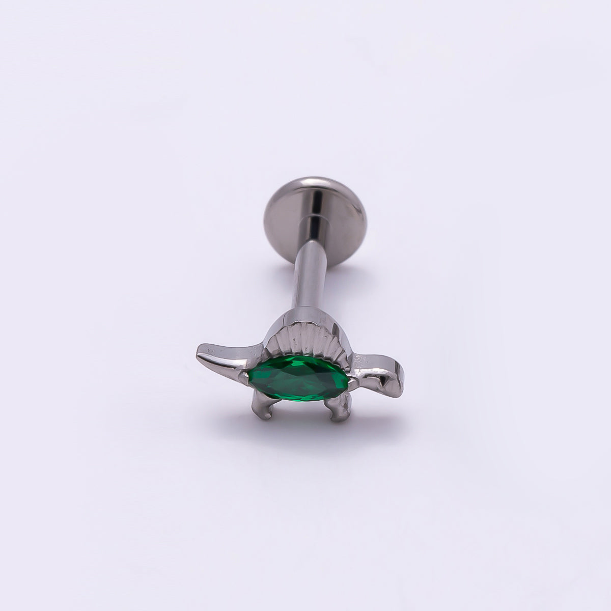 24K Gold Filled 7.5mm Green CZ Dinosaur Single Cartilage Piercing Flat Back Stud in Gold & Silver | Findings-00246 Findings-00247