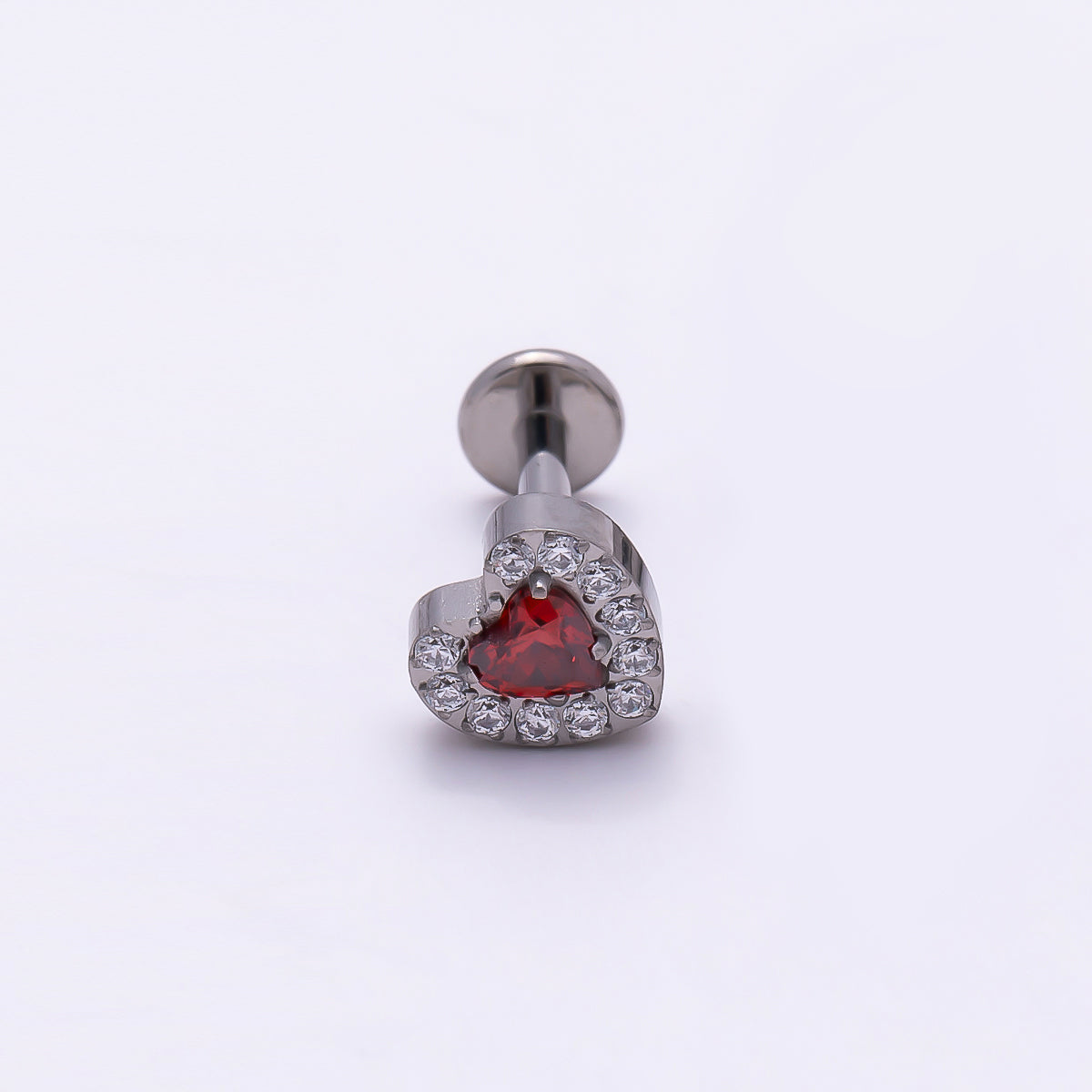 24K Gold Filled 5.5mm Red Micro Paved CZ Heart Cartilage Piercing Flat Back Stud in Gold & Silver | Findings-00256 Findings-00257