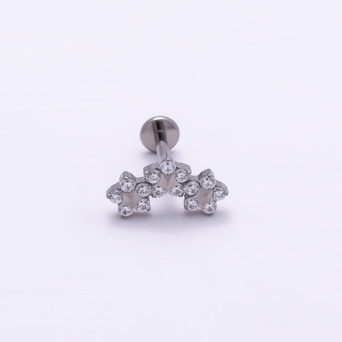 24K Gold Filled 6mm Clear CZ Triple Flower Cartilage Piercing Flat Back Stud in Gold & Silver | Findings-00258 Findings-00259