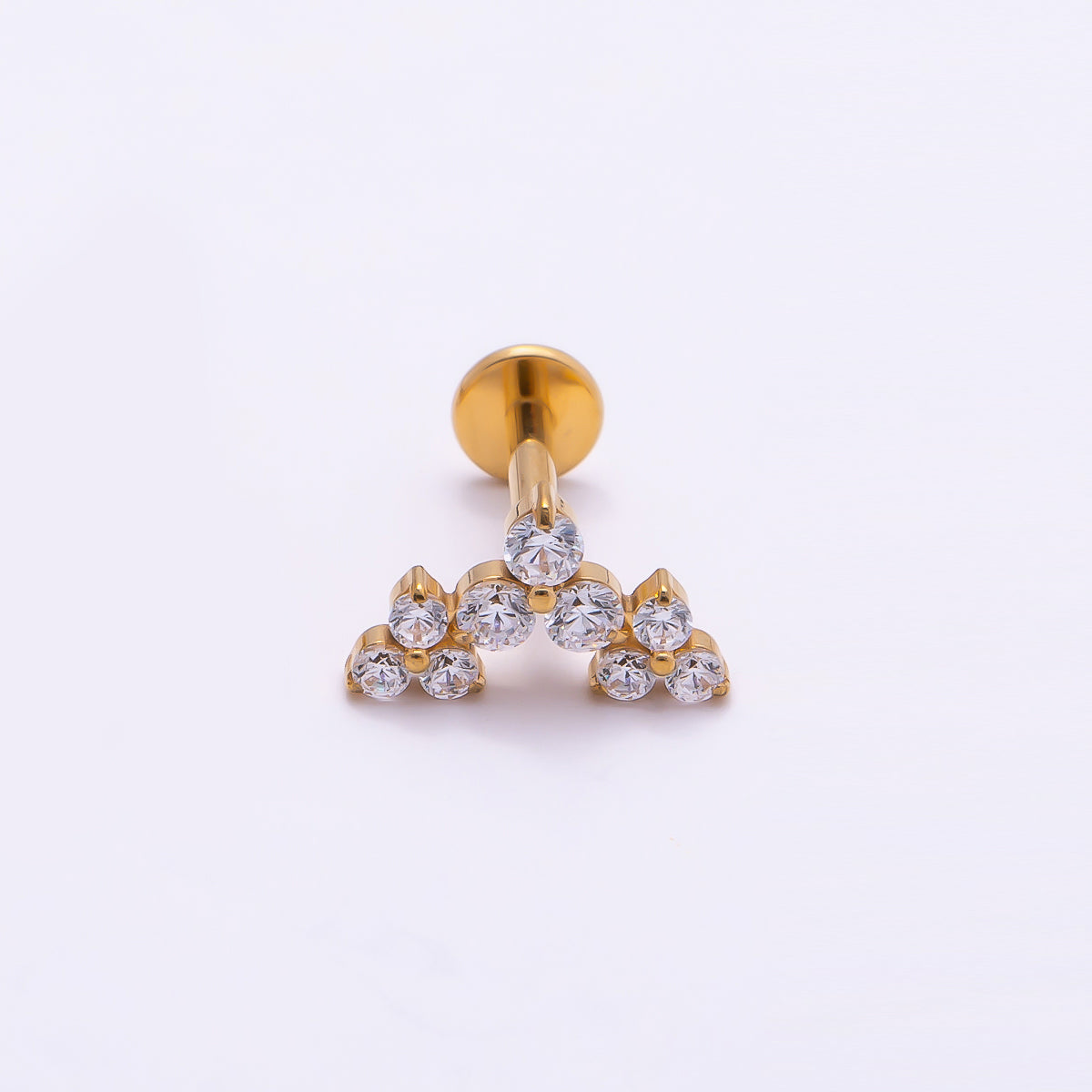 24K Gold Filled 5.5mm Triple Clear CZ Cluster Cartilage Piercing Flat Back Stud in Gold & Silver | Findings-00260 Findings-00261