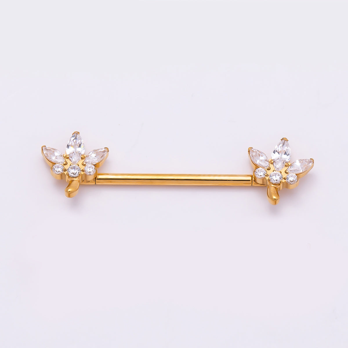 24K Gold Filled Clear CZ Marquise Flower Nipple Barbell Piercing Body Jewelry in Gold & Silver | Findings-00264 Findings-00265