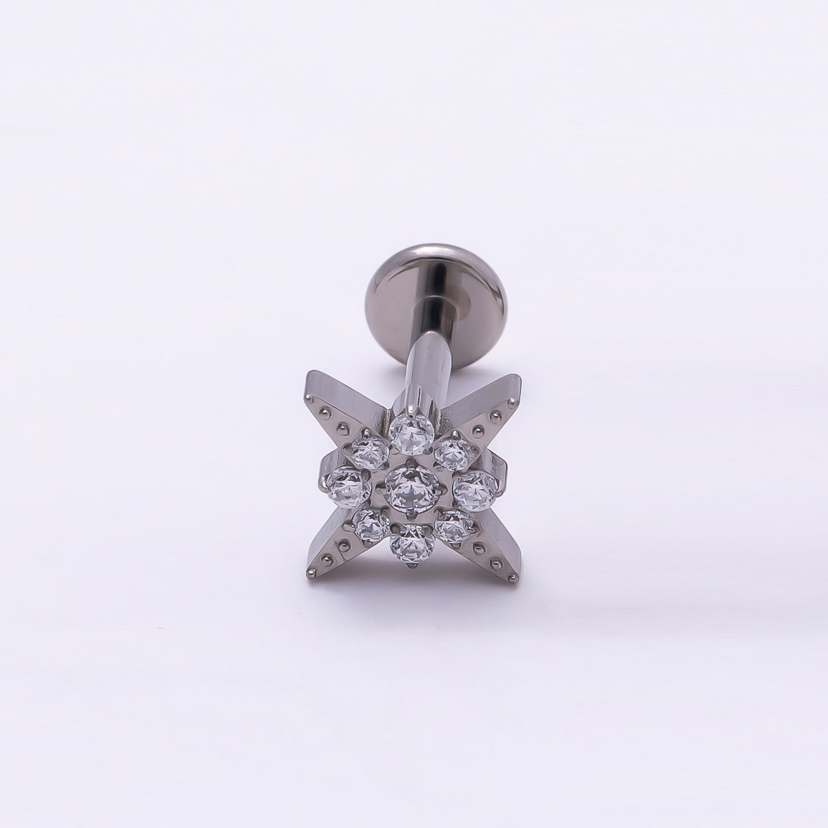 24K Gold Filled 8mm Star Micro Paved CZ Cartilage Piercing Flat Back Stud in Gold & Silver | Findings-00269 Findings-00270