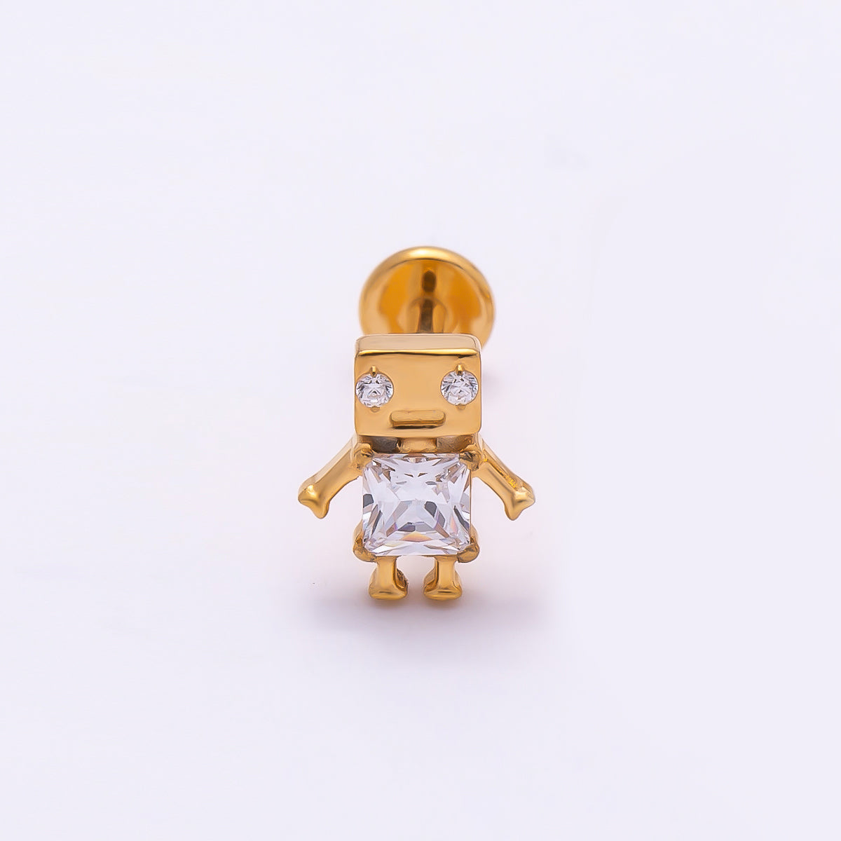 24K Gold Filled Clear CZ Robot Cartilage Piercing Flat Back Stud in Gold & Silver | Findings-00275 Findings-00276