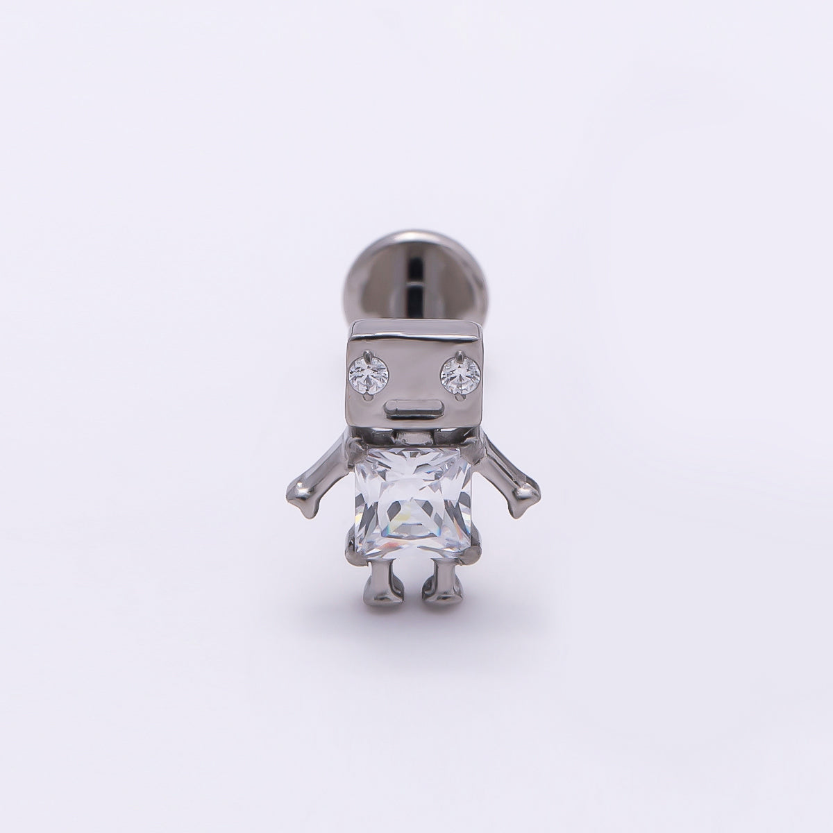 24K Gold Filled Clear CZ Robot Cartilage Piercing Flat Back Stud in Gold & Silver | Findings-00275 Findings-00276