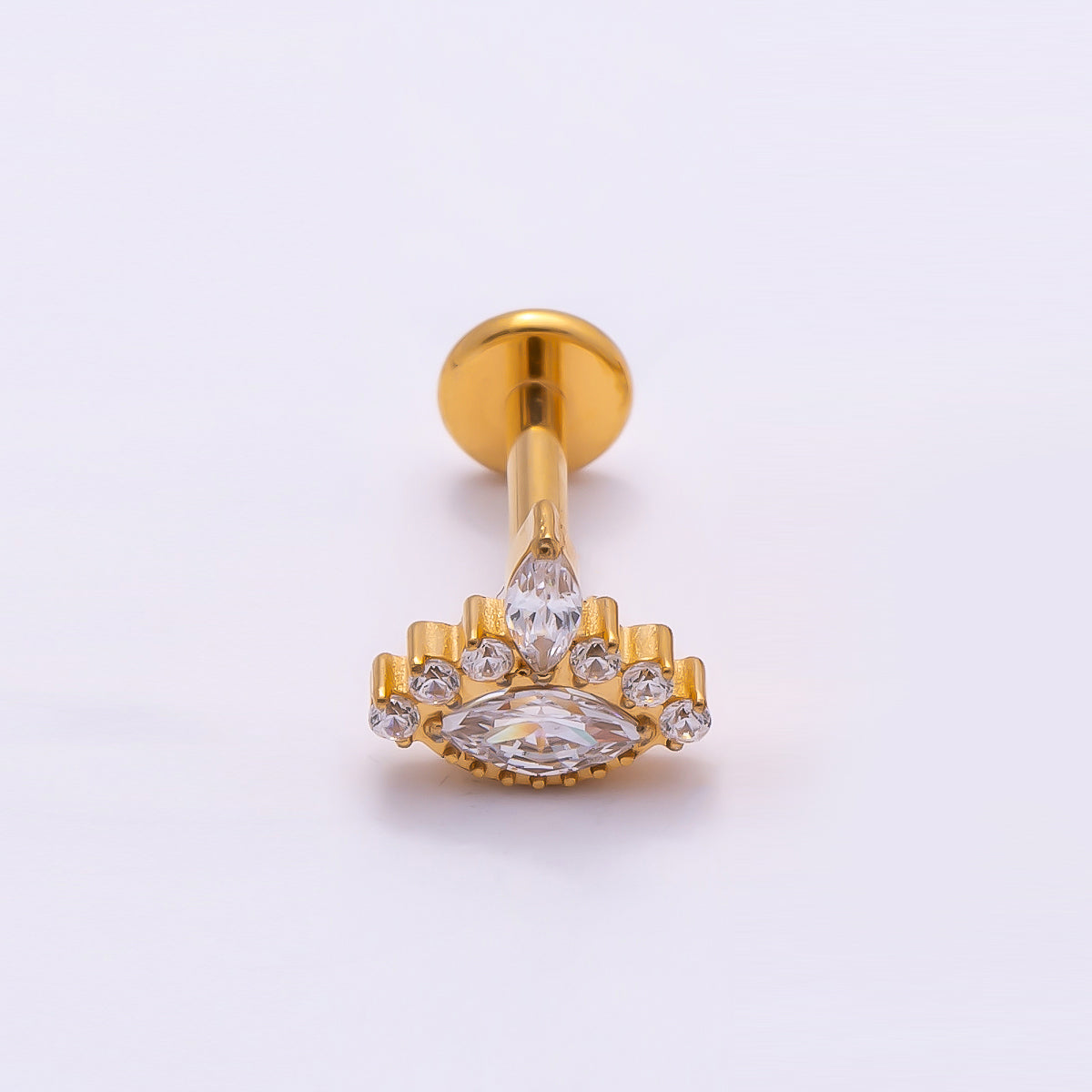 24K Gold Filled Marquise CZ Cartilage Piercing Flat Back Stud in Gold & Silver | Findings-00279 Findings-00280