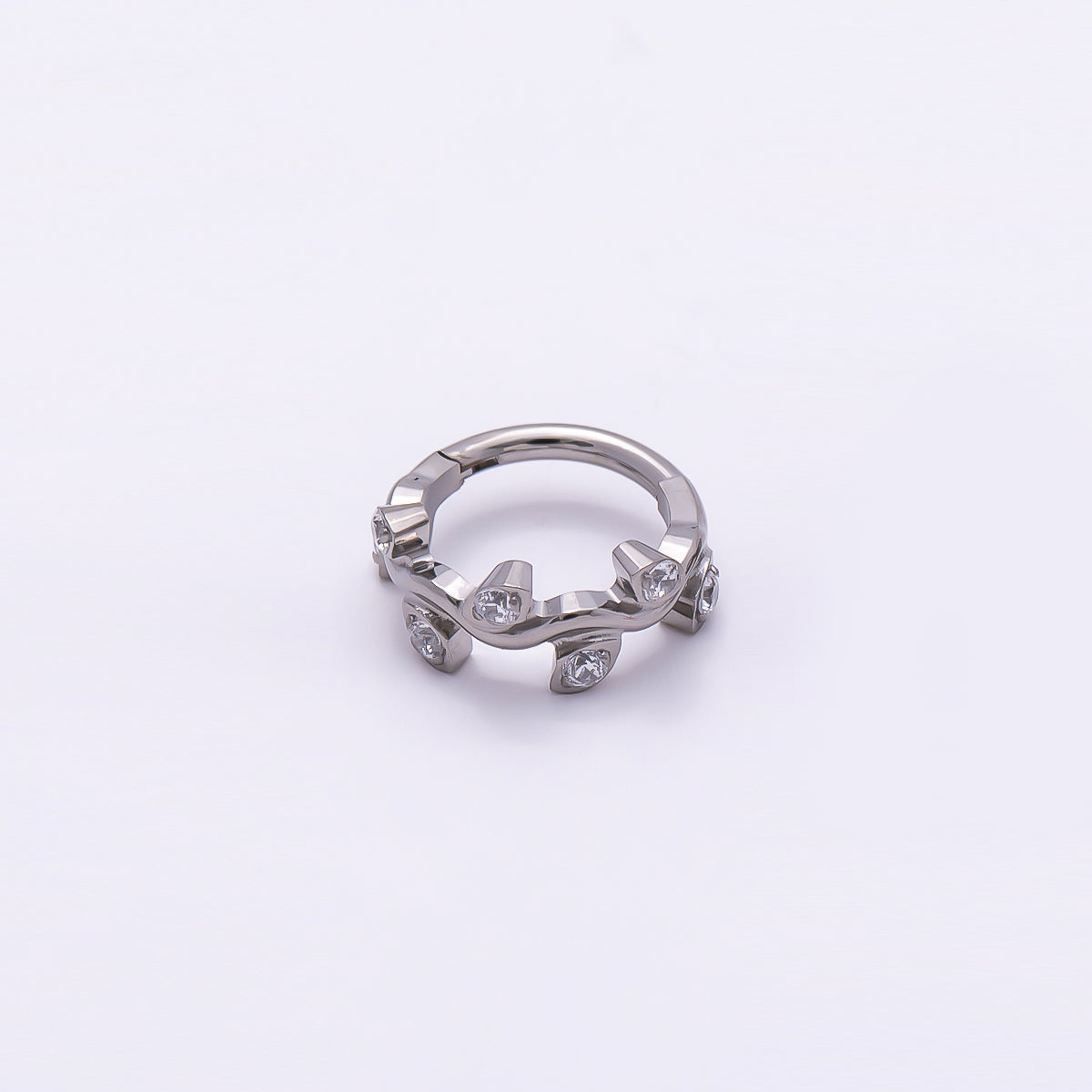 Titanium 11mm CZ Leaf Single Septum Cartilage Piercing Clicker in Gold & Silver | Findings-00287 Findings-00288