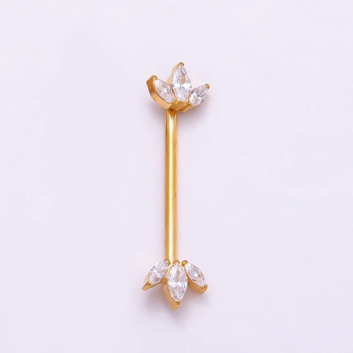 Titanium Clear CZ Triple Marquise Nipple Barbell Piercing Body Jewelry in Gold & Silver | Findings-00295 Findings-00296