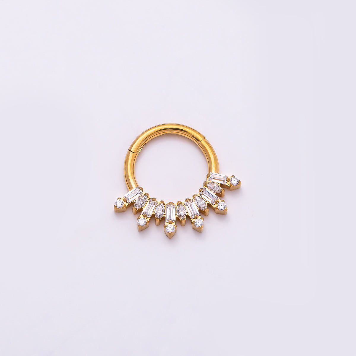 Titanium 13mm Clear CZ Baguette Single Septum Cartilage Piercing Clicker in Gold & Silver | Findings-00323 Findings-00324