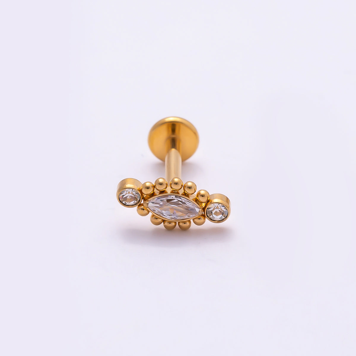 Titanium 4mm Clear CZ Marquise Bubble Cartilage Piercing Flat Back Stud in Gold & Silver | Findings-00333 Findings-00334