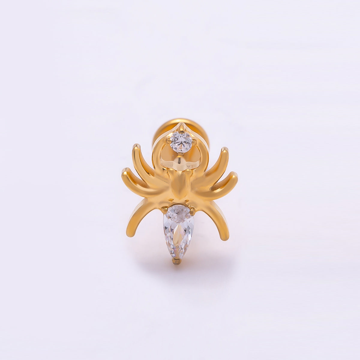 Titanium 9mm Clear Marquise CZ Spider Cartilage Piercing Flat Back Stud in Gold & Silver | Findings-00355 Findings-00356