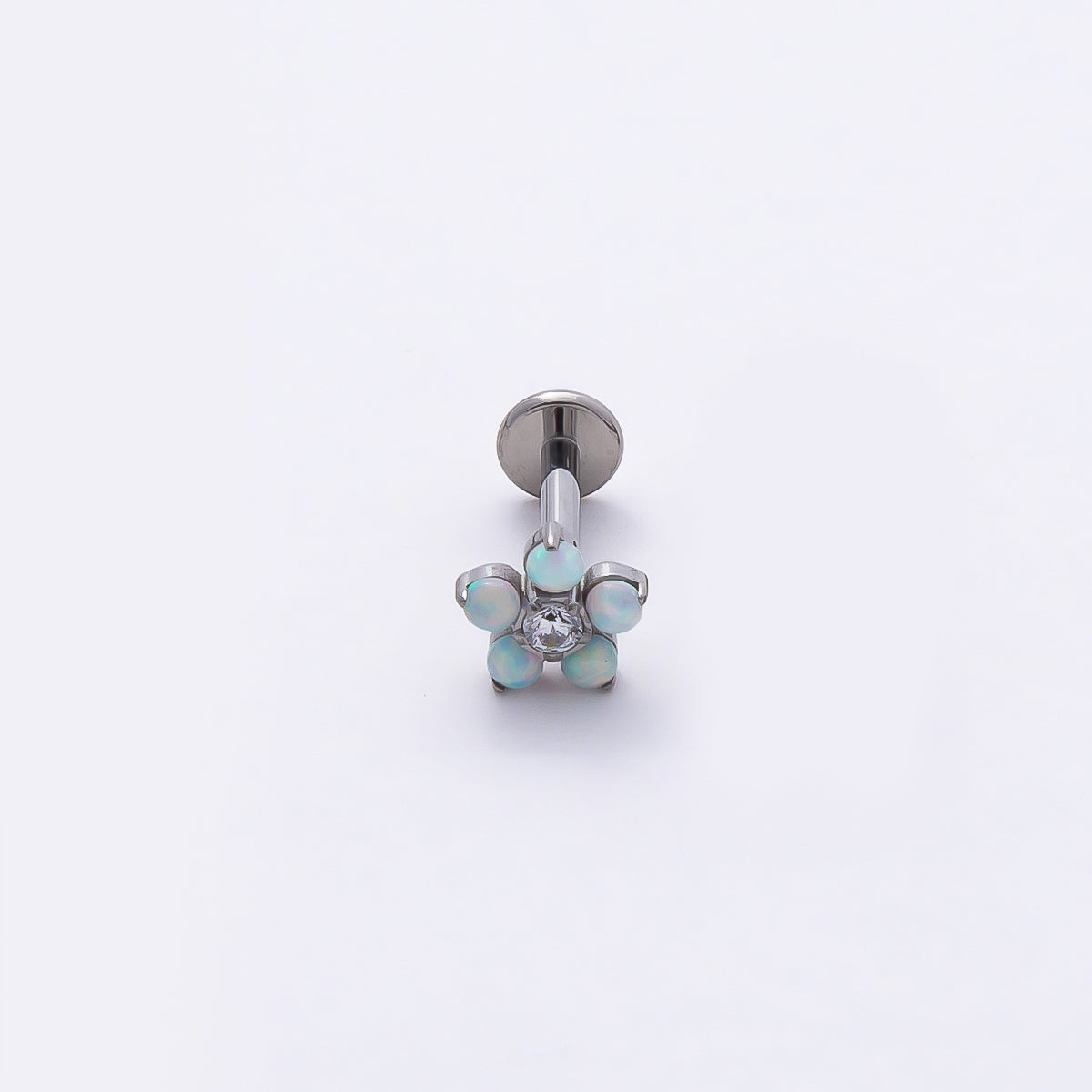 Titanium 5.5mm White Opal Clear CZ Flower Cartilage Piercing Flat Back Stud in Gold & Silver | Findings-00363 Findings-00364
