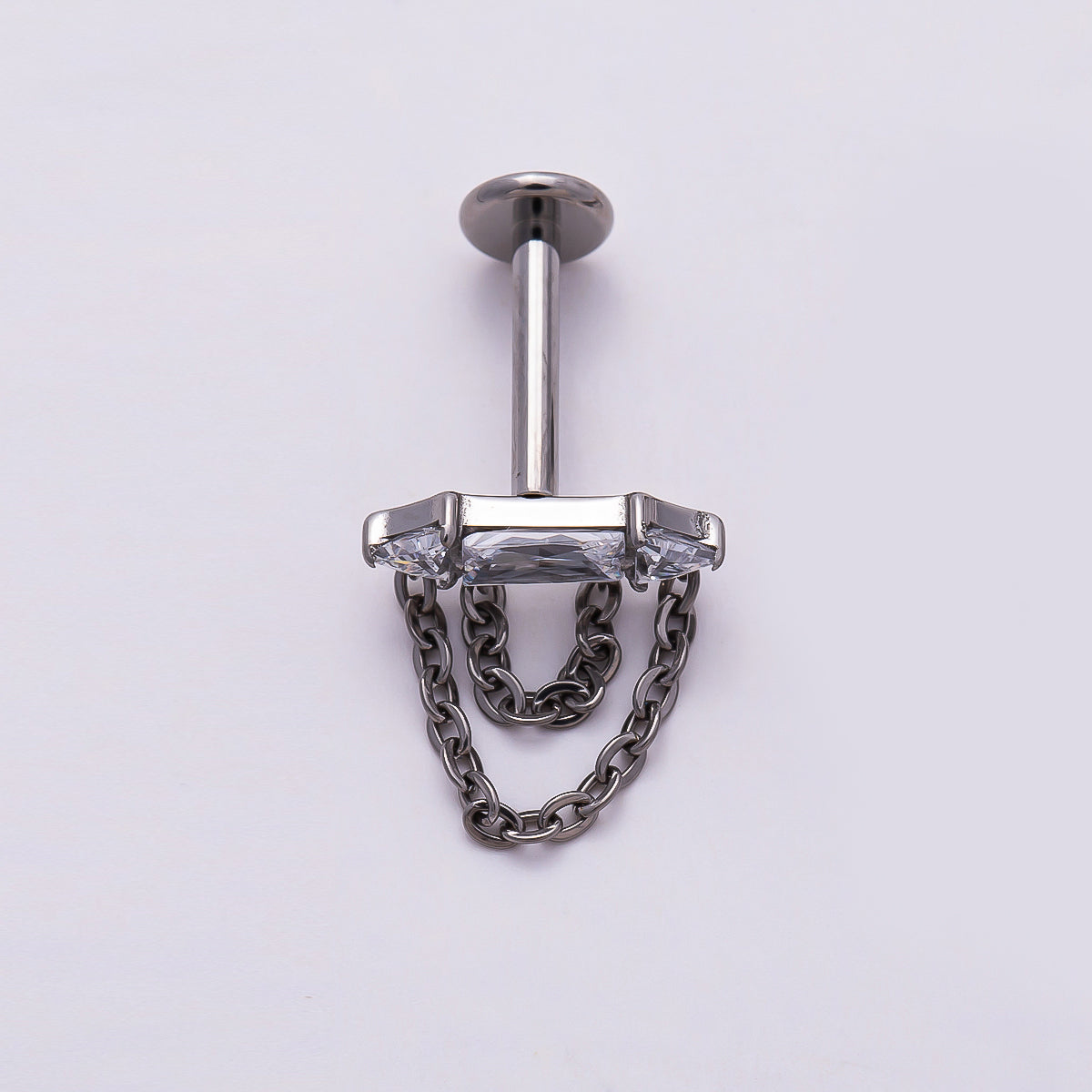 Titanium 11mm Clear CZ Baguette Chain Drop Cartilage Piercing Flat Back Stud in Gold & Silver | Findings-00367 Findings-00368