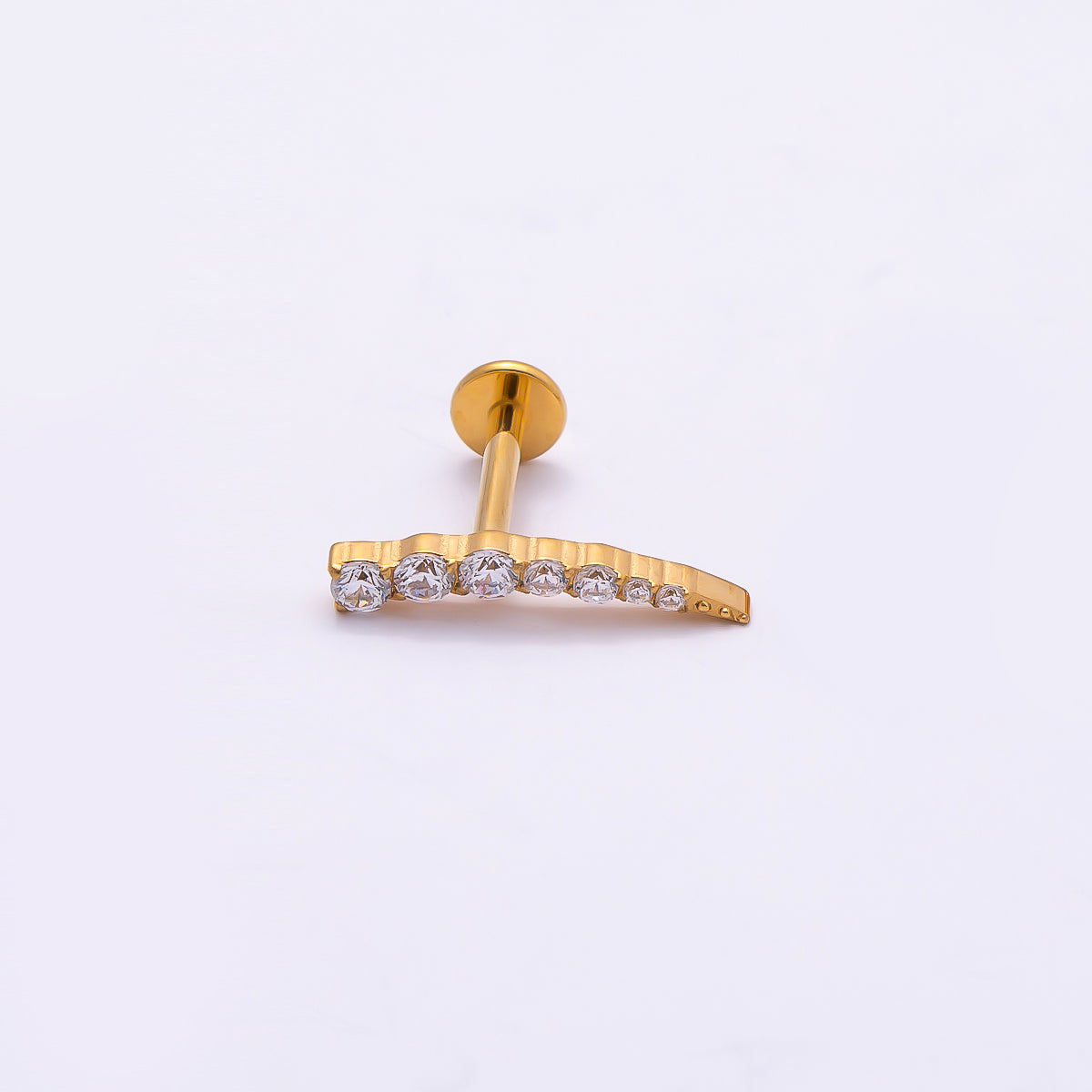 Titanium 2.5mm Clear CZ Curved Cartilage Piercing Flat Back Stud in Gold & Silver | Findings-00377 Findings-00378