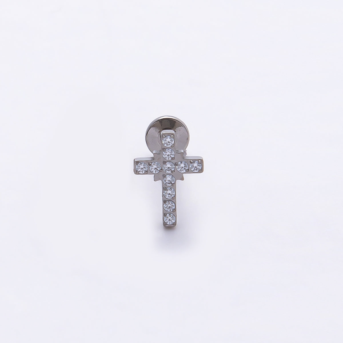 Titanium 8mm Micro Paved CZ Cross Cartilage Piercing Flat Back Stud in Gold & Silver | Findings-00397 Findings-00398