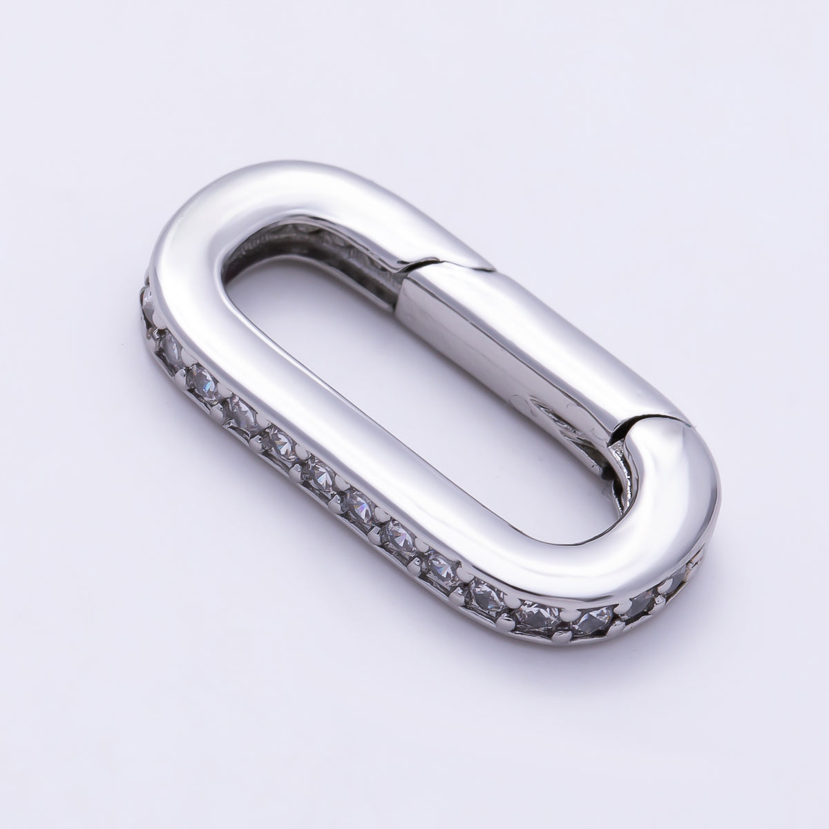 16K Gold Filled 20mm Micro Paved CZ Oblong Push Gate Enhancer Findings in Gold & Silver | Findings-00426 Findings-00427