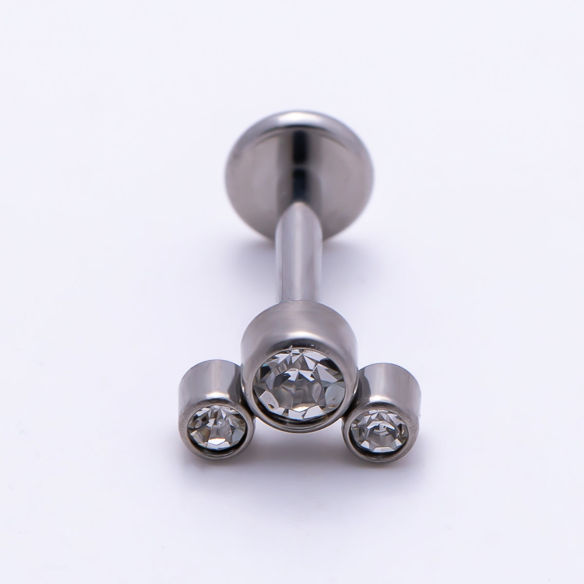 Titanium 11mm Triple Round CZ Bezel Cartilage Piercing Flat Back Stud in Gold & Silver | Findings-00433 Findings-00434