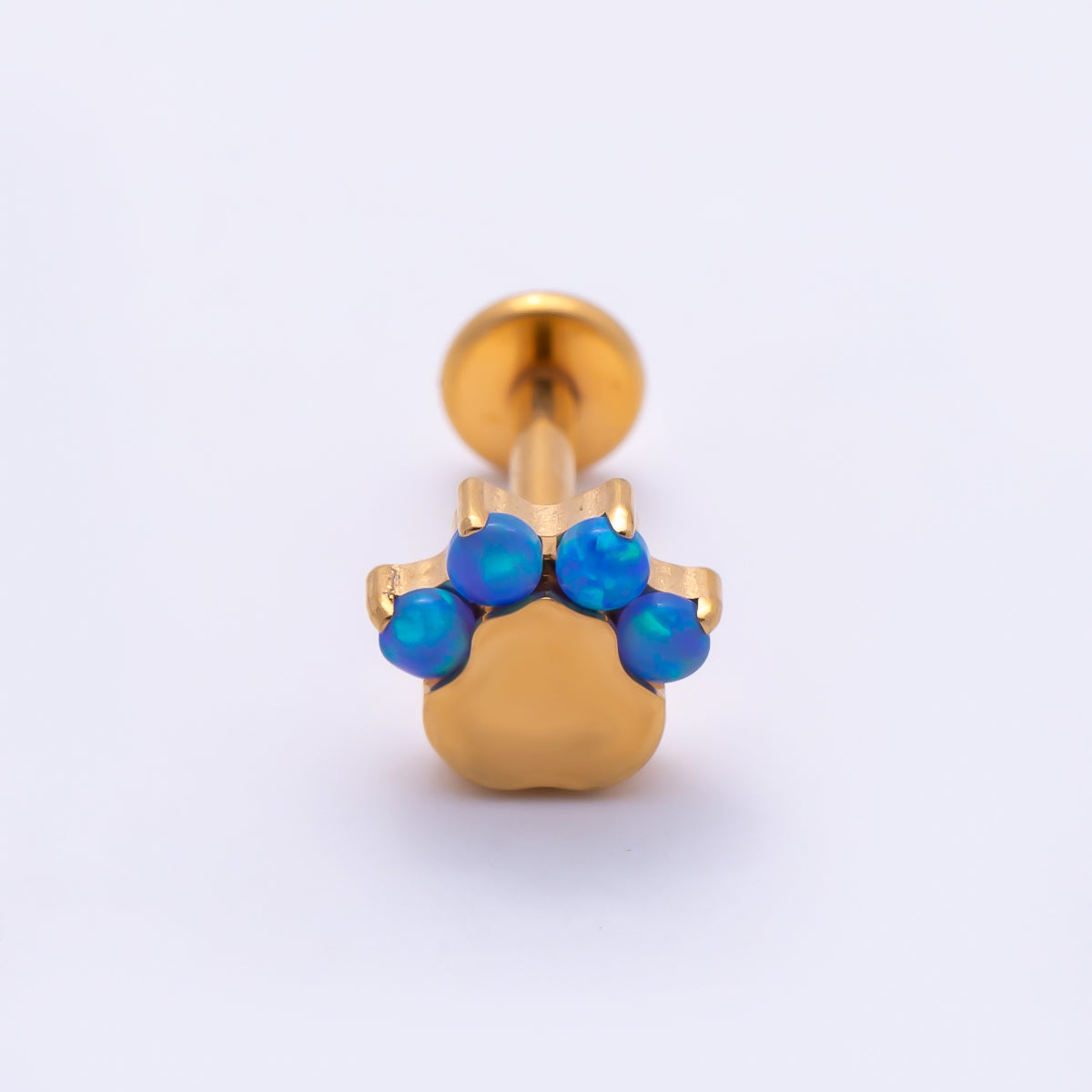 Titanium 11mm Blue Opal Animal Pet Paw Print Cartilage Piercing Flat Back Stud in Gold & Silver | Findings-00435 Findings-00436