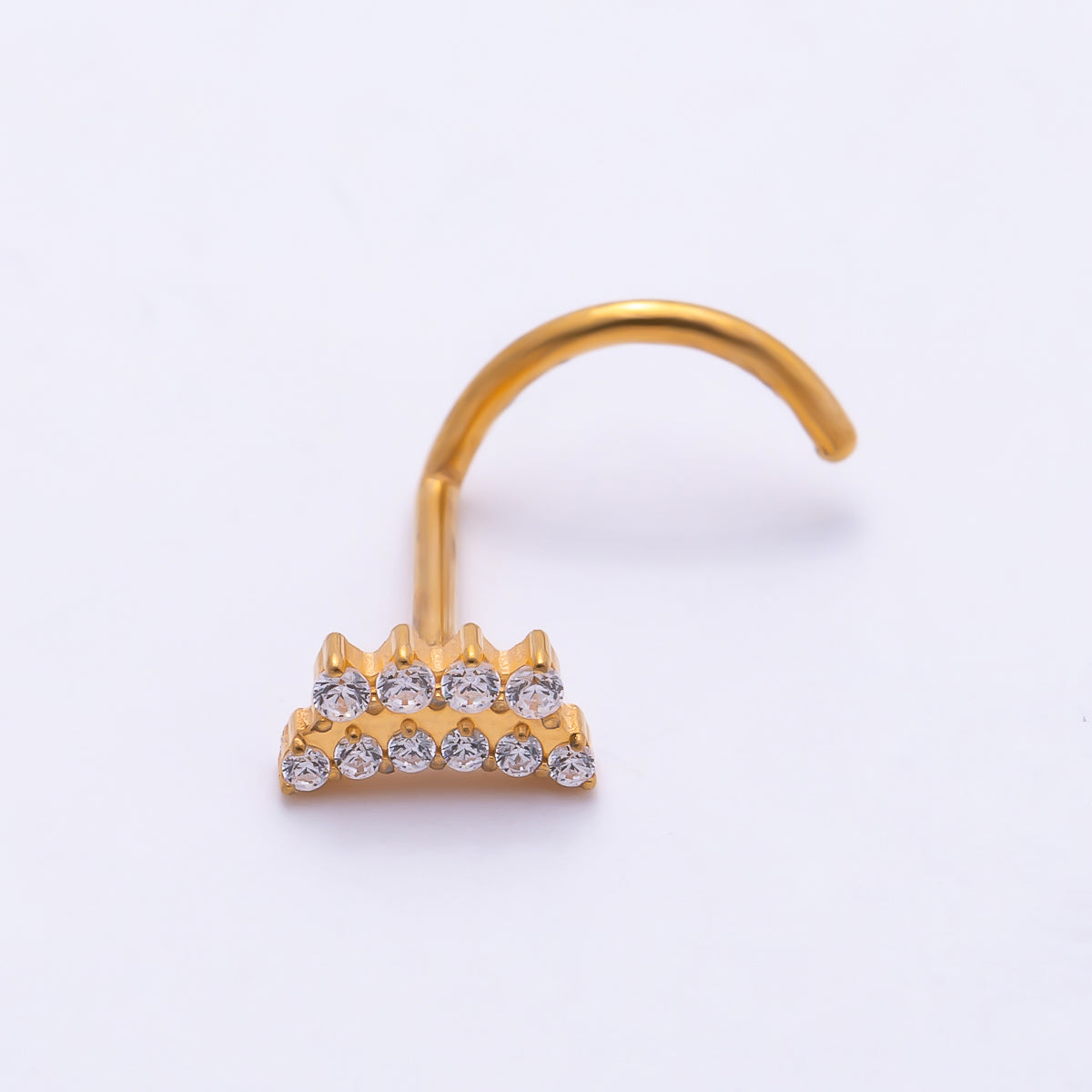 Titanium 3mm Double Row CZ Curved Cartilage Nose Single Piercing Stud | Findings-00437