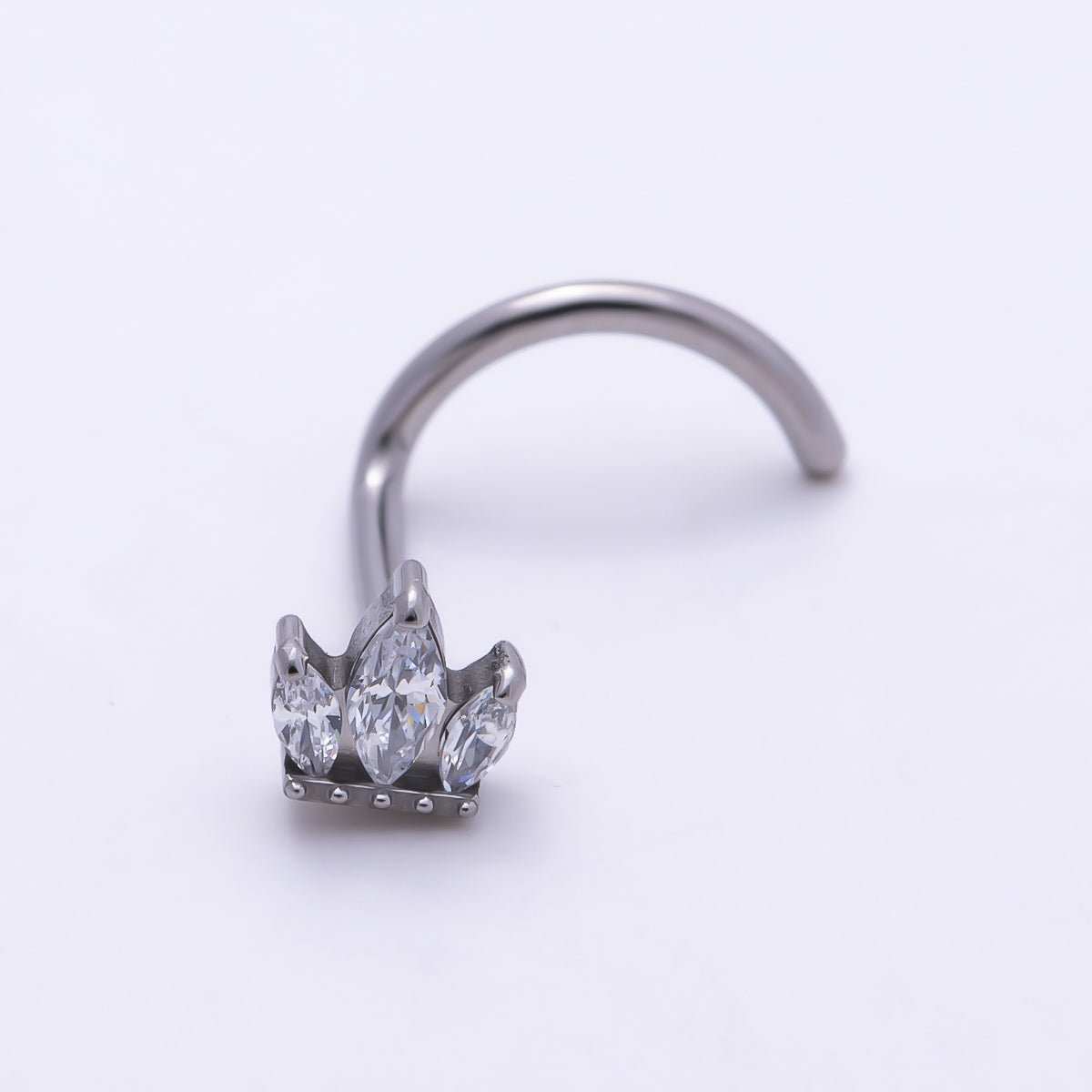 Titanium 3mm Triple Marquise CZ Cartilage Nose Single Piercing Stud in Gold & Silver | Findings-00438 Findings-00439