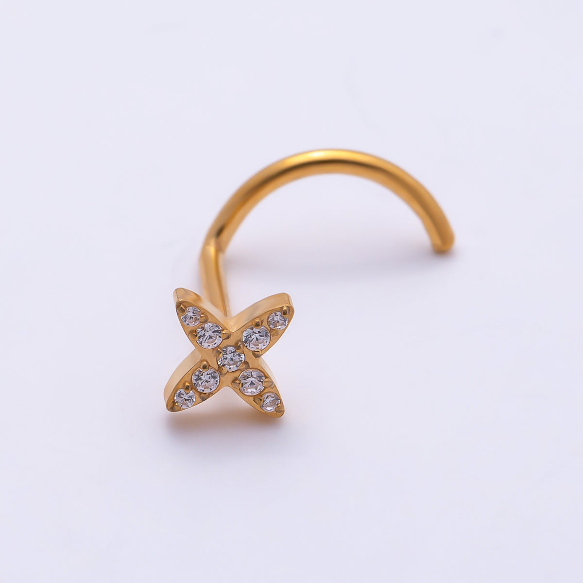 Titanium 5mm Celestial Star Micro Paved CZ Cartilage Nose Single Piercing Stud in Gold & Silver | Findings-00440 Findings-00441
