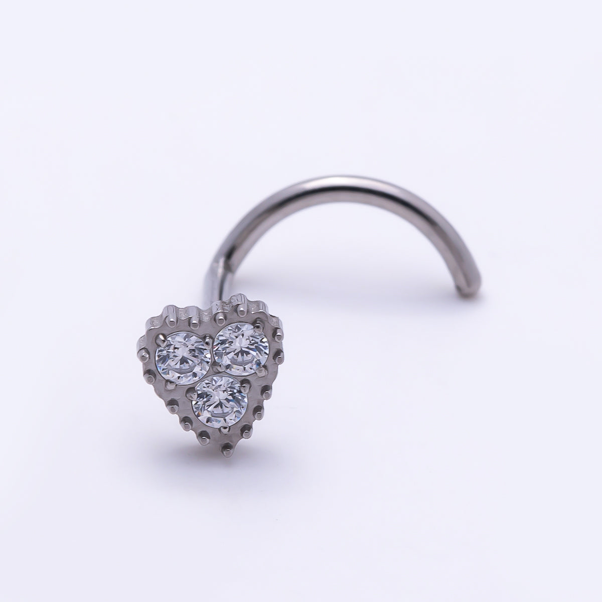 Titanium 4mm CZ Heart Cartilage Nose Single Piercing Flat Back Stud in Gold & Silver | Findings-00448 - Findings-00449