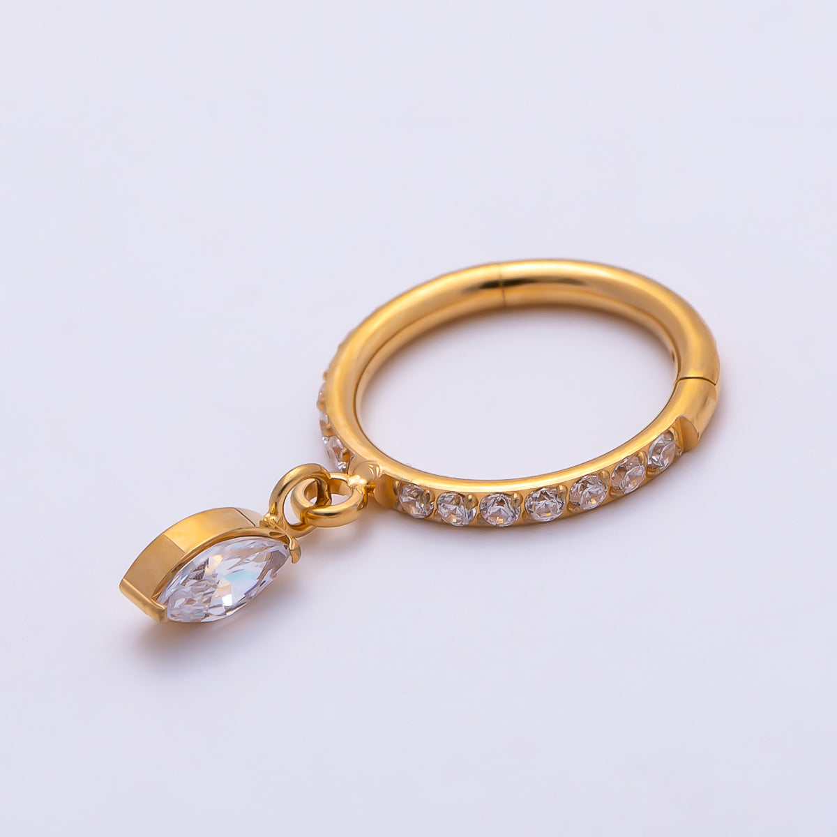 Titanium 10.5mm Marquise Micro Paved CZ Oval Universal Cartilage Piercing Clicker in Gold & Silver | Findings-00464 Findings-00465