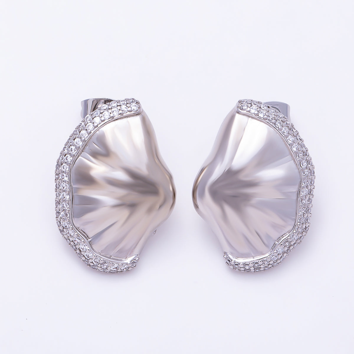 16K Gold Filled 26mm Clam Sea Shell Micro Paved CZ Stud Earrings in Gold & Silver | Findings-00486 Findings-00487