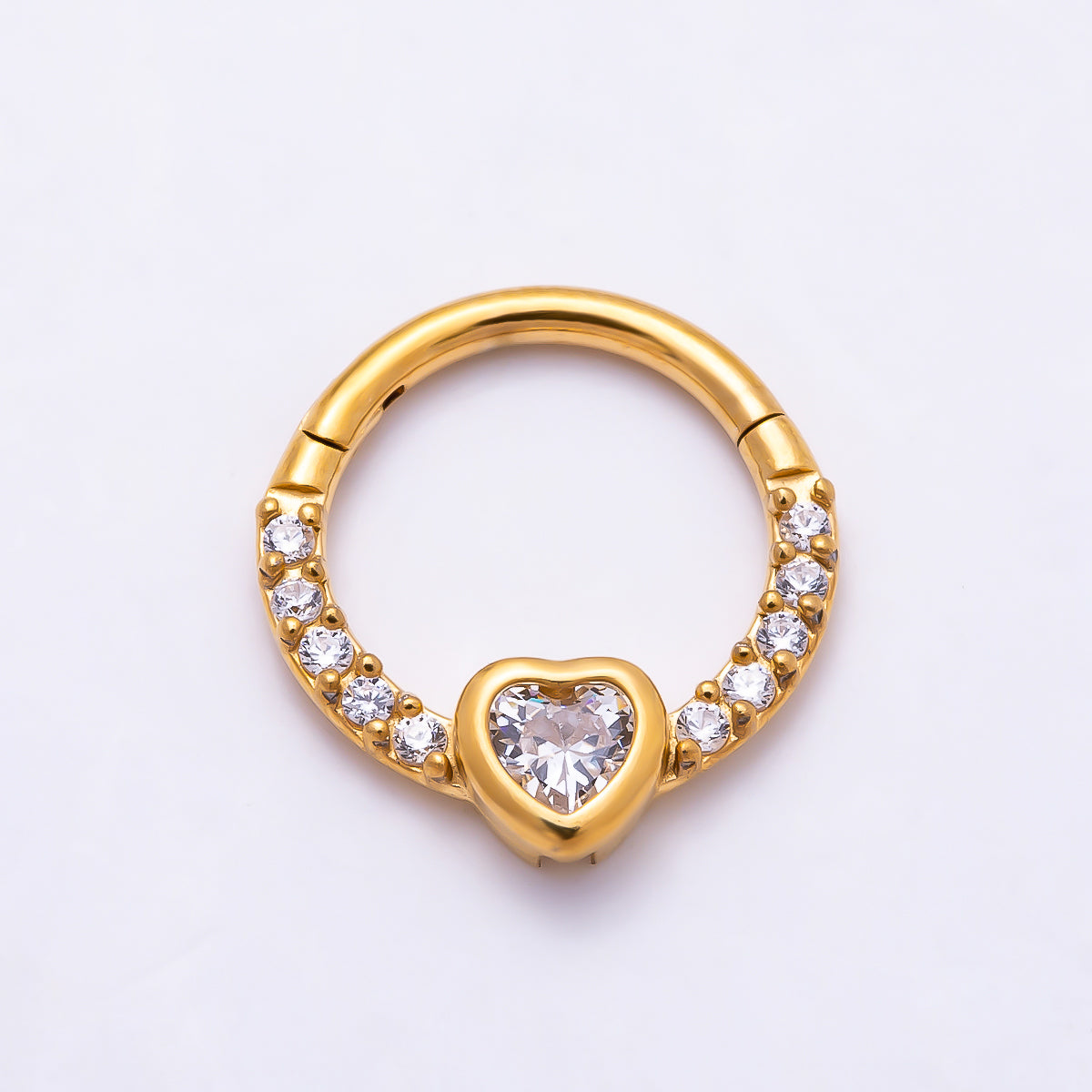 Titanium 12mm Micro Paved CZ Heart Solitaire Cartilage Piercing Clicker | Findings-00493